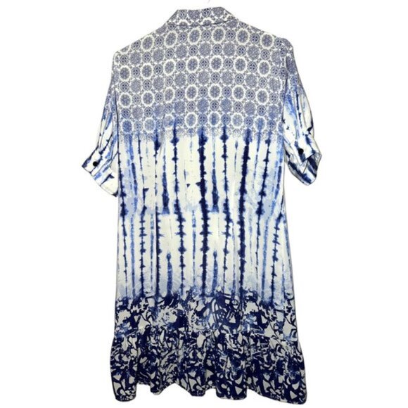 Peter Som Button Up Front Short Sleeve Shirt Dress Blue White Womens Size 8 - Picture 4 of 6